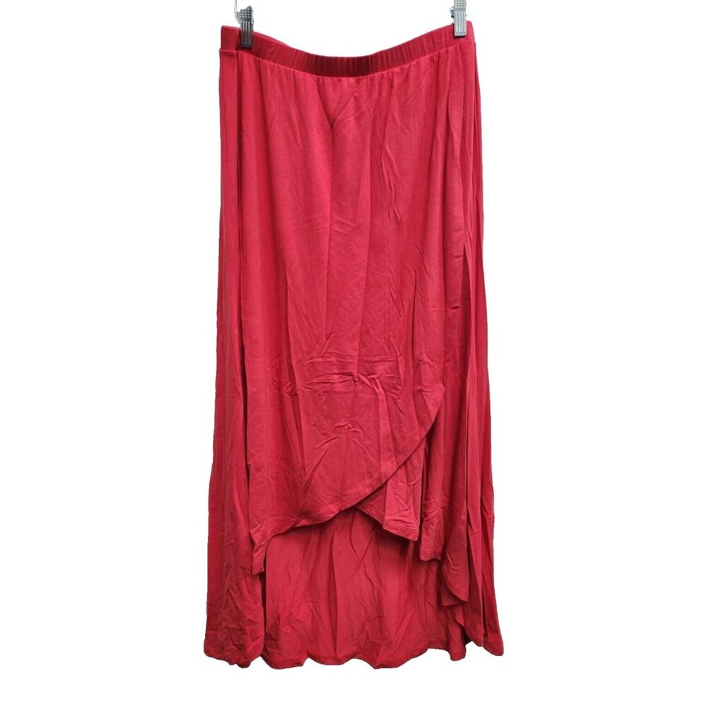 Chicos Maxi Skirt Size Medium Red Hi‎ Low Crossover Hem Casual BOHO Festival